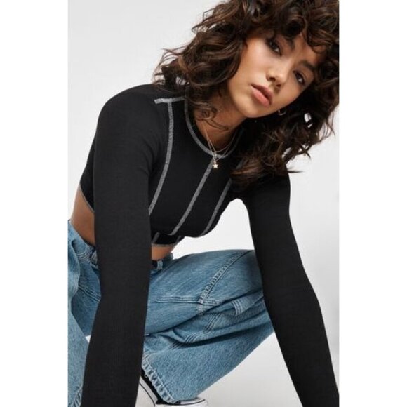 Garage Black Exposed Seam Cropped Long Sleeve T-Shirt XL - Picture 1 of 4